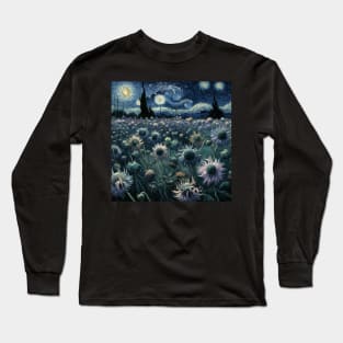 Enchanted Flower Garden Night: Centaurea Starry Floral Long Sleeve T-Shirt